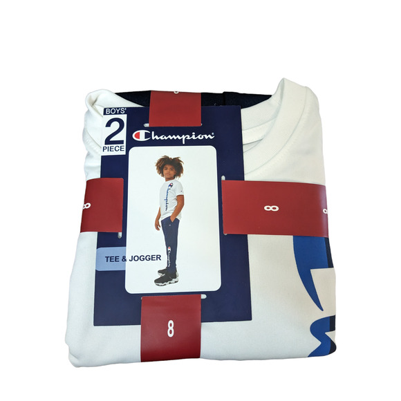 Champion Tee And Jogger Active Set‎ 8 White Navy 2Pc Boys Outfit Set Kids Sleep - Picture 1 of 5